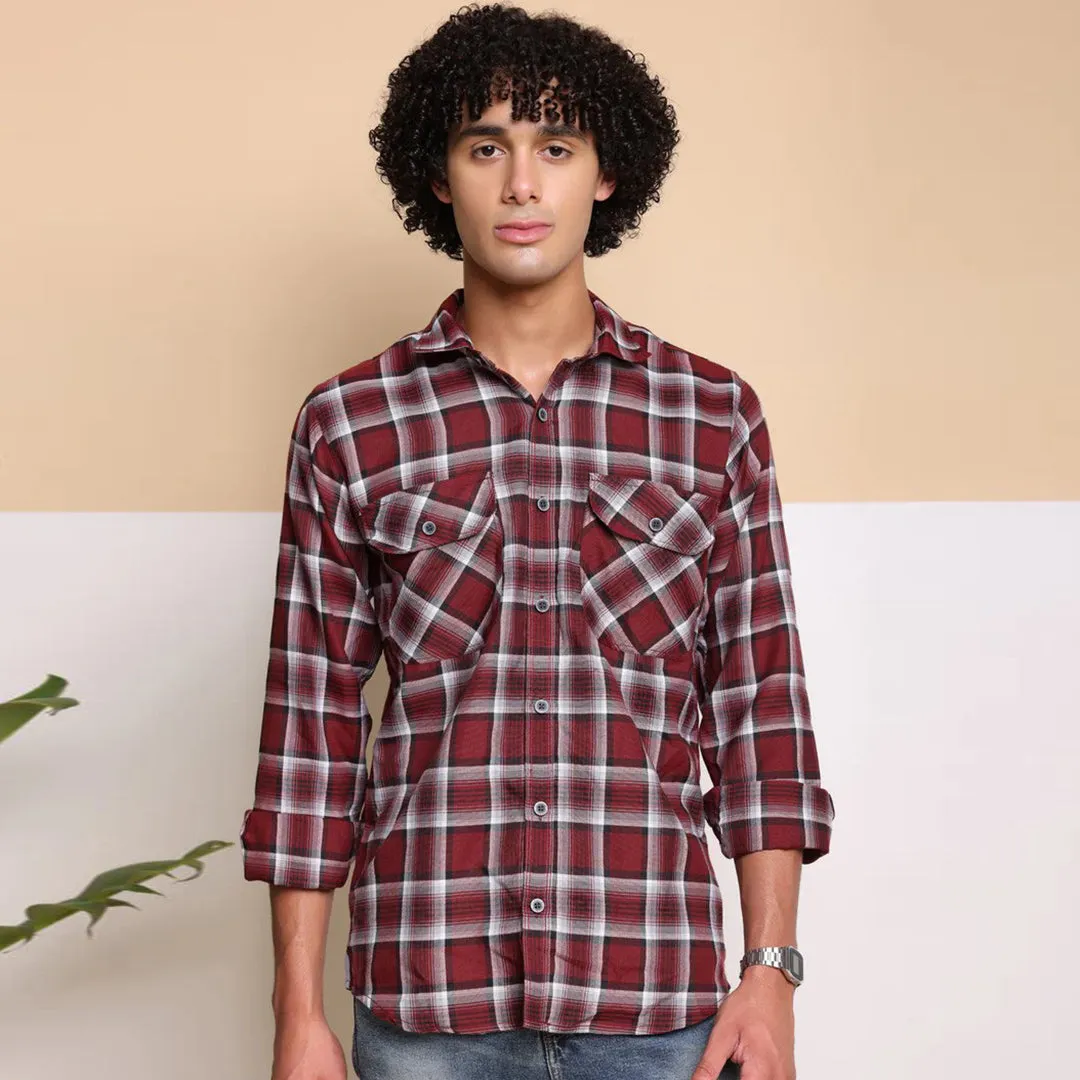 Check Regular Fit Cotton Shirt - Red