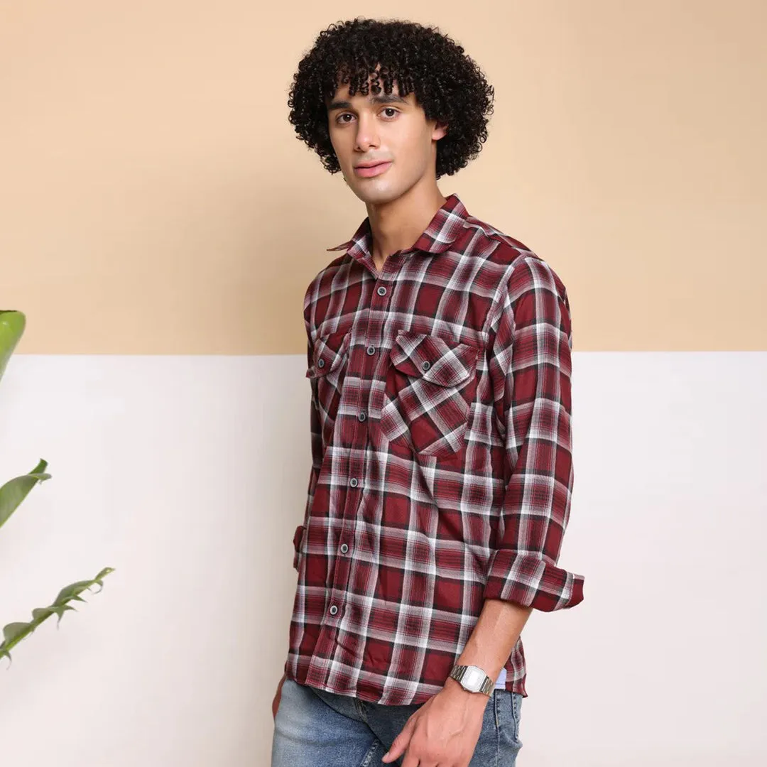 Check Regular Fit Cotton Shirt - Red