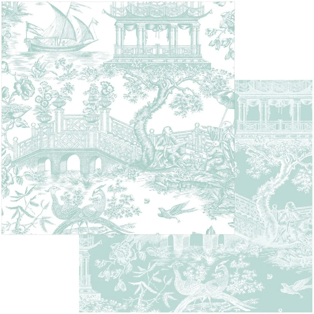 Chinoiserie Toile Reversible Gift Wrap Roll in Robin's Egg