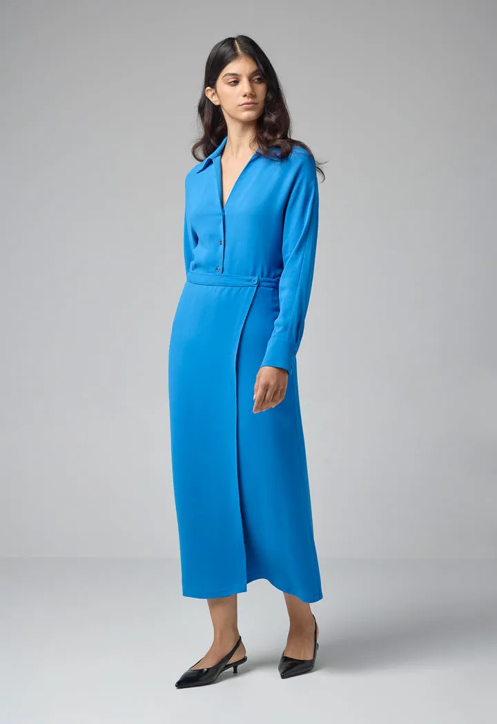 Choice Solid Crinkled Wrap Dress Blue