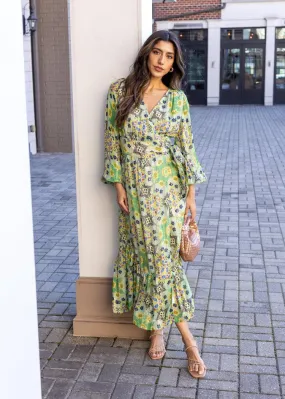 Ciebon Shani Printed Shimmer Maxi Wrap Dress-***FINAL SALE***