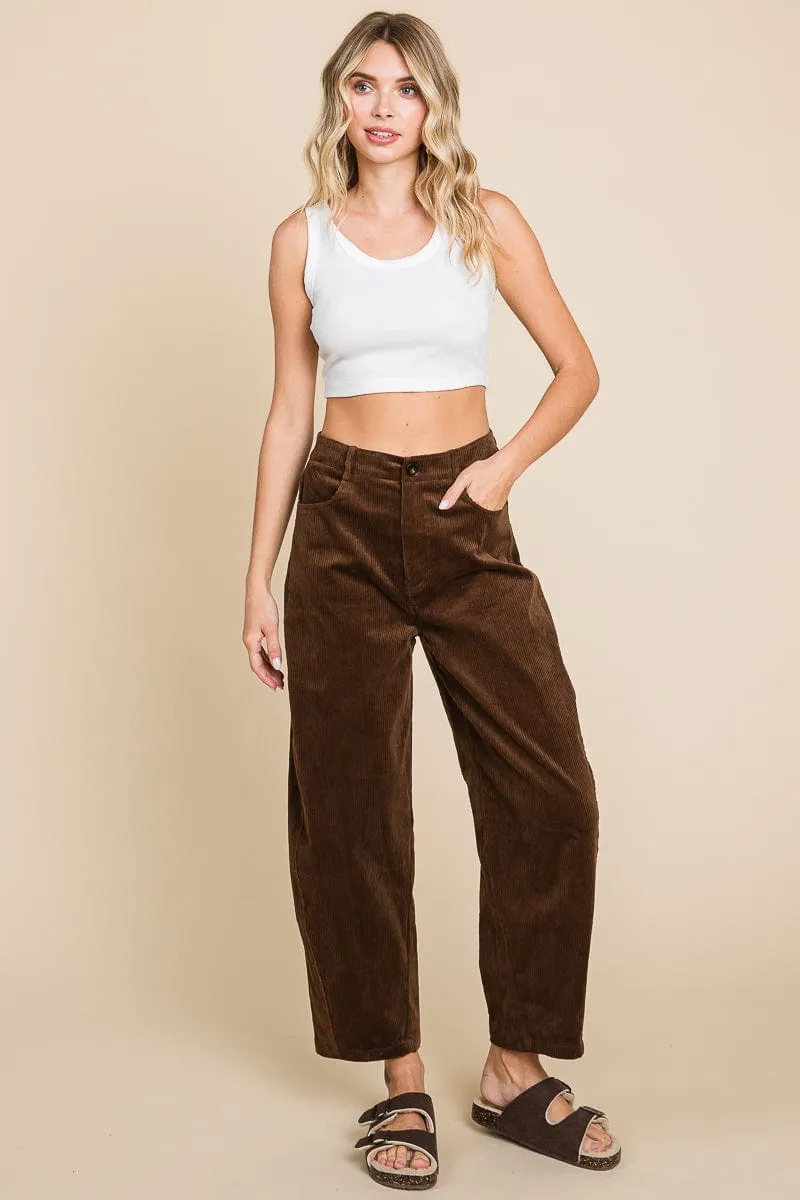 Corduroy Wide Leg Horseshoe Relaxed Fit Pants