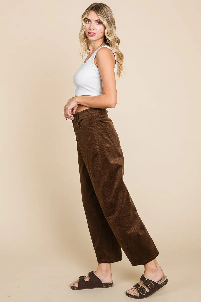 Corduroy Wide Leg Horseshoe Relaxed Fit Pants