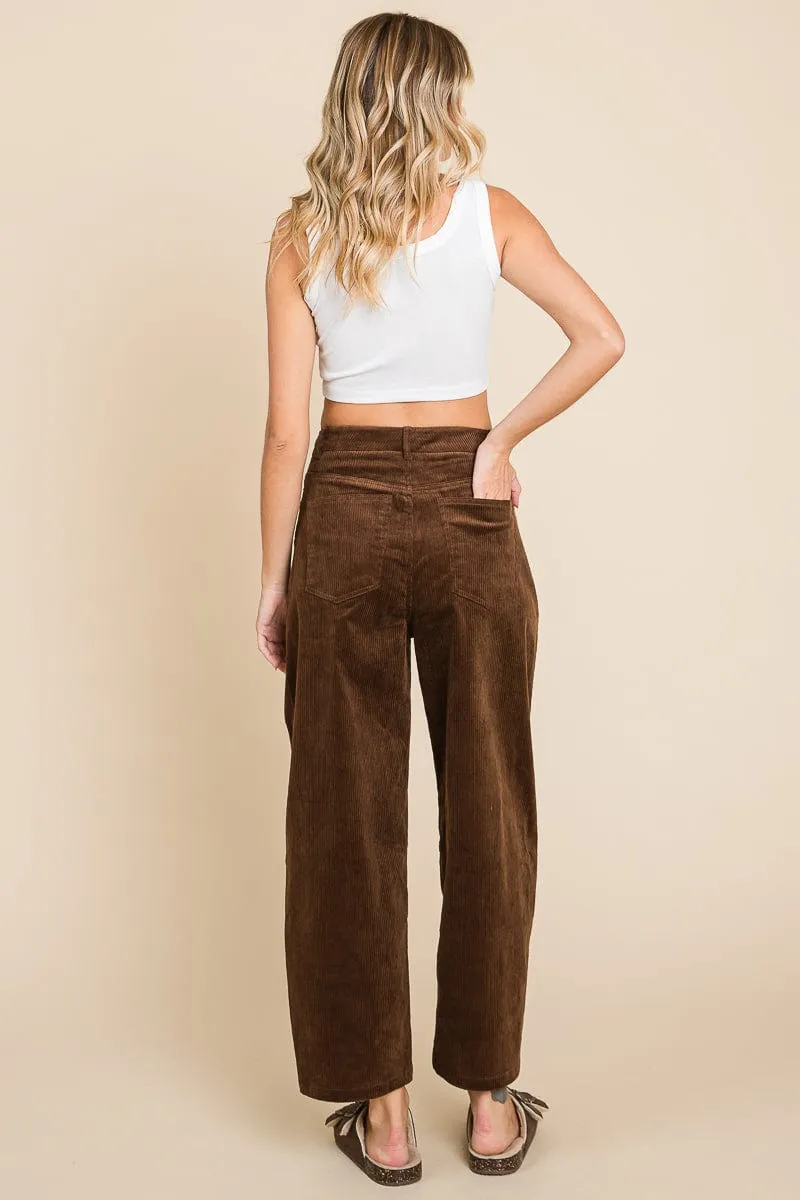 Corduroy Wide Leg Horseshoe Relaxed Fit Pants