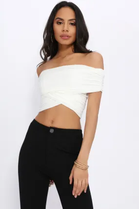 Cream Bardot Wrap Crop Top