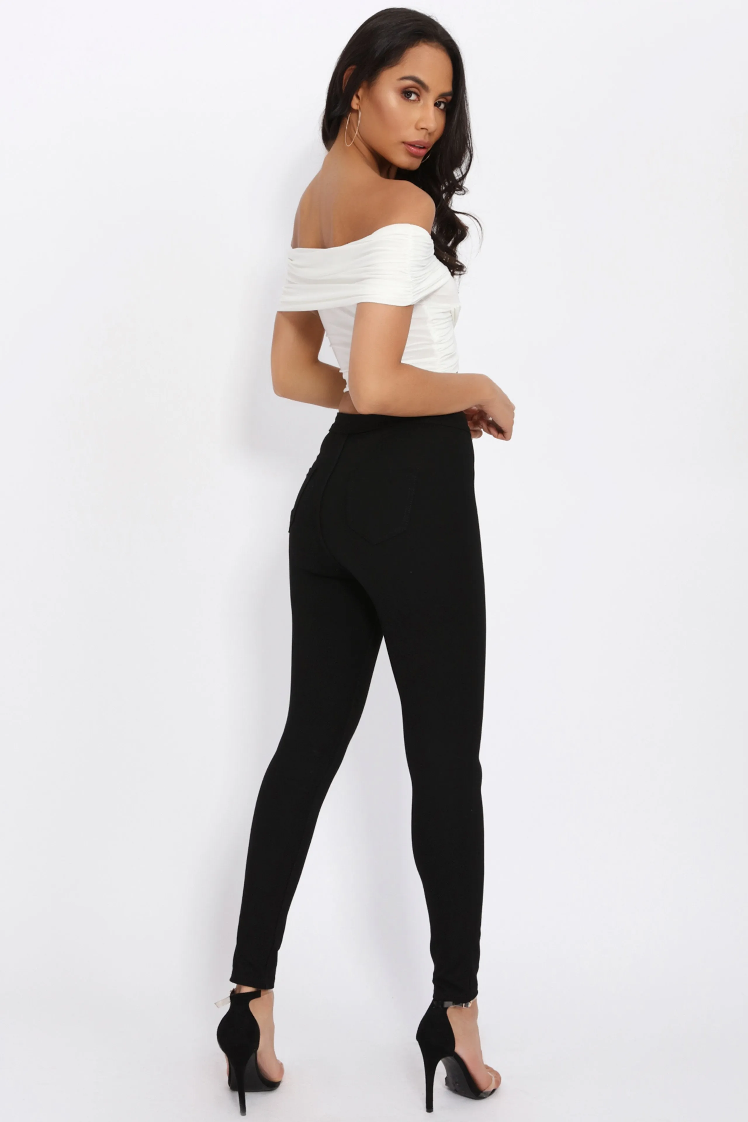 Cream Bardot Wrap Crop Top