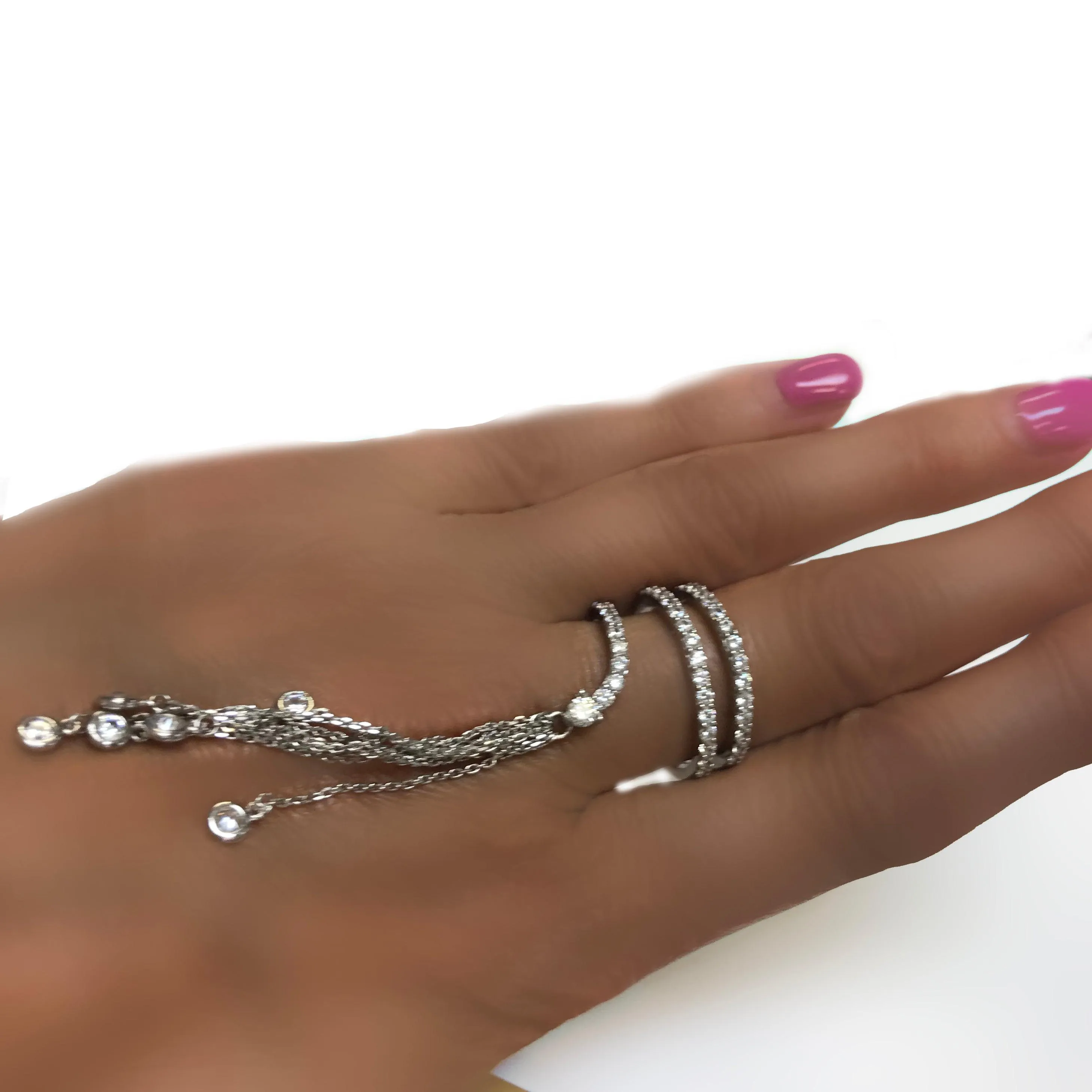 Cubic Zirconia Sterling Silver Tassel Wrap Ring