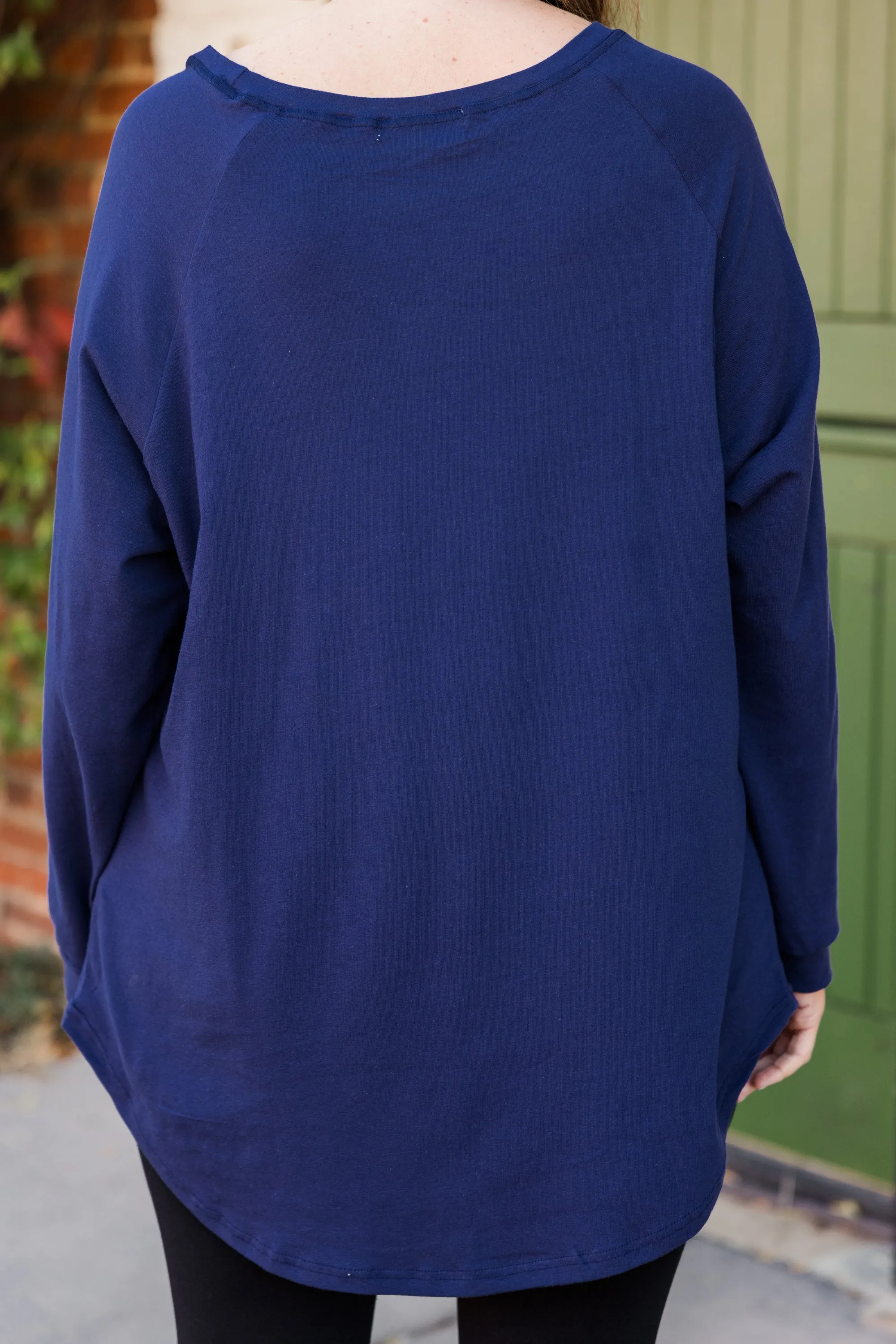 Curved Hem Slouchy Dolman Tunic, Navy