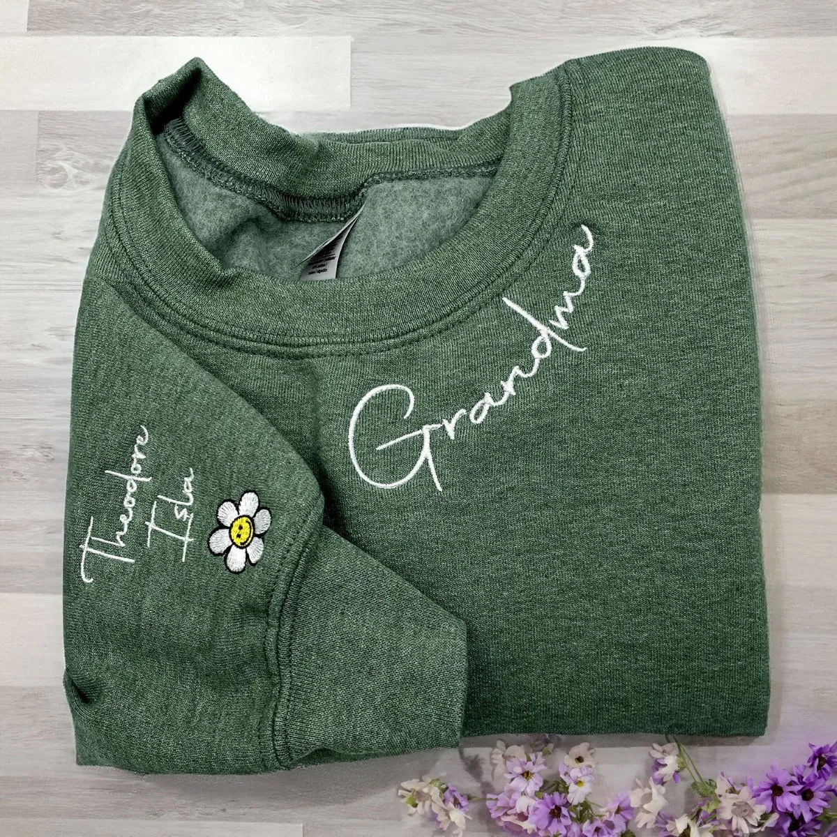 Custom Embroidered Collar Sweatshirt or Hoodie with Any Text Name or Roman Numeral Date