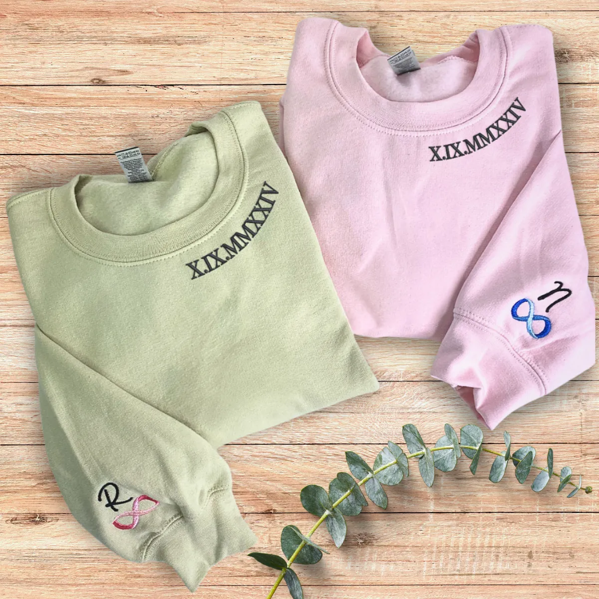 Custom Embroidered Collar Sweatshirt or Hoodie with Any Text Name or Roman Numeral Date