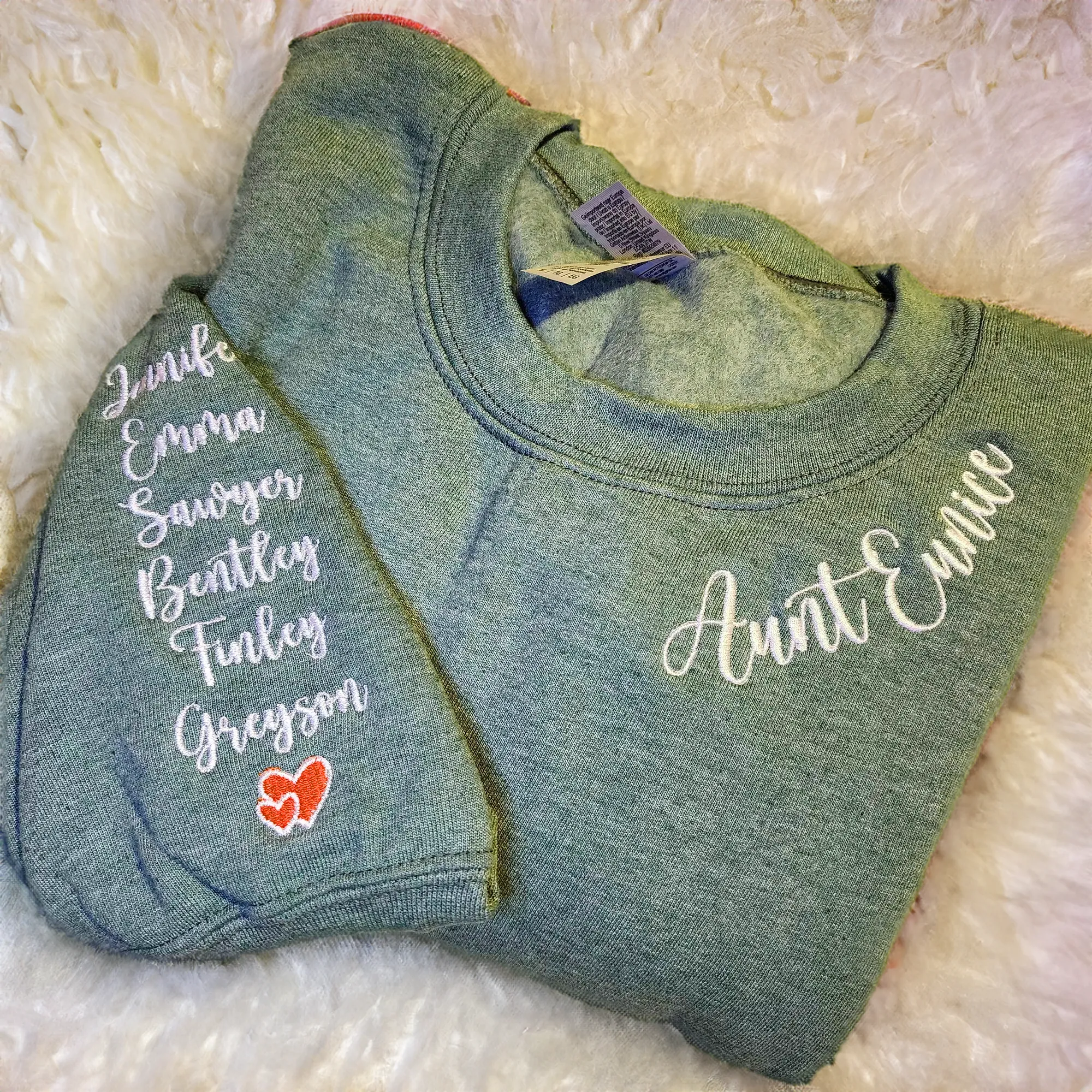 Custom Embroidered Collar Sweatshirt or Hoodie with Any Text Name or Roman Numeral Date