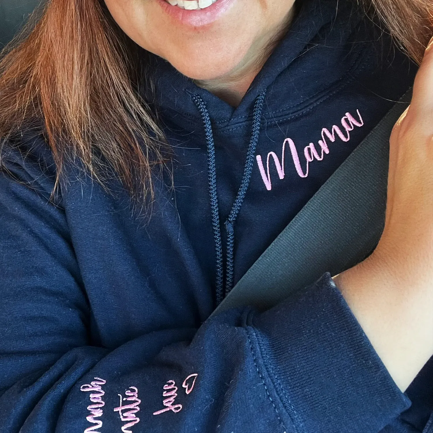 Custom Embroidered Collar Sweatshirt or Hoodie with Any Text Name or Roman Numeral Date