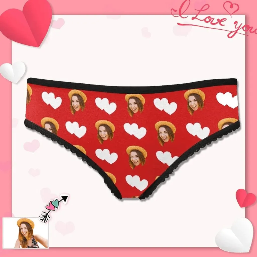 Custom Face Briefs Personalized Love Heart Panties Underwear with Photo Women's High-cut Briefs Valentine Gift for Her