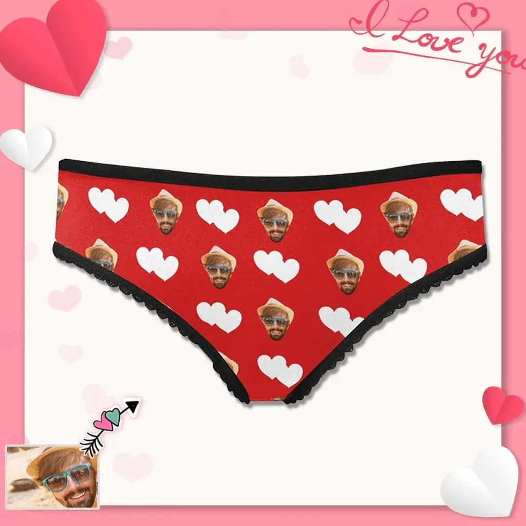 Custom Face Briefs Personalized Love Heart Panties Underwear with Photo Women's High-cut Briefs Valentine Gift for Her