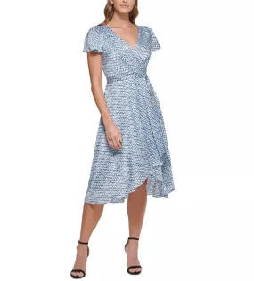 DKNY Printed Faux-Wrap Dress