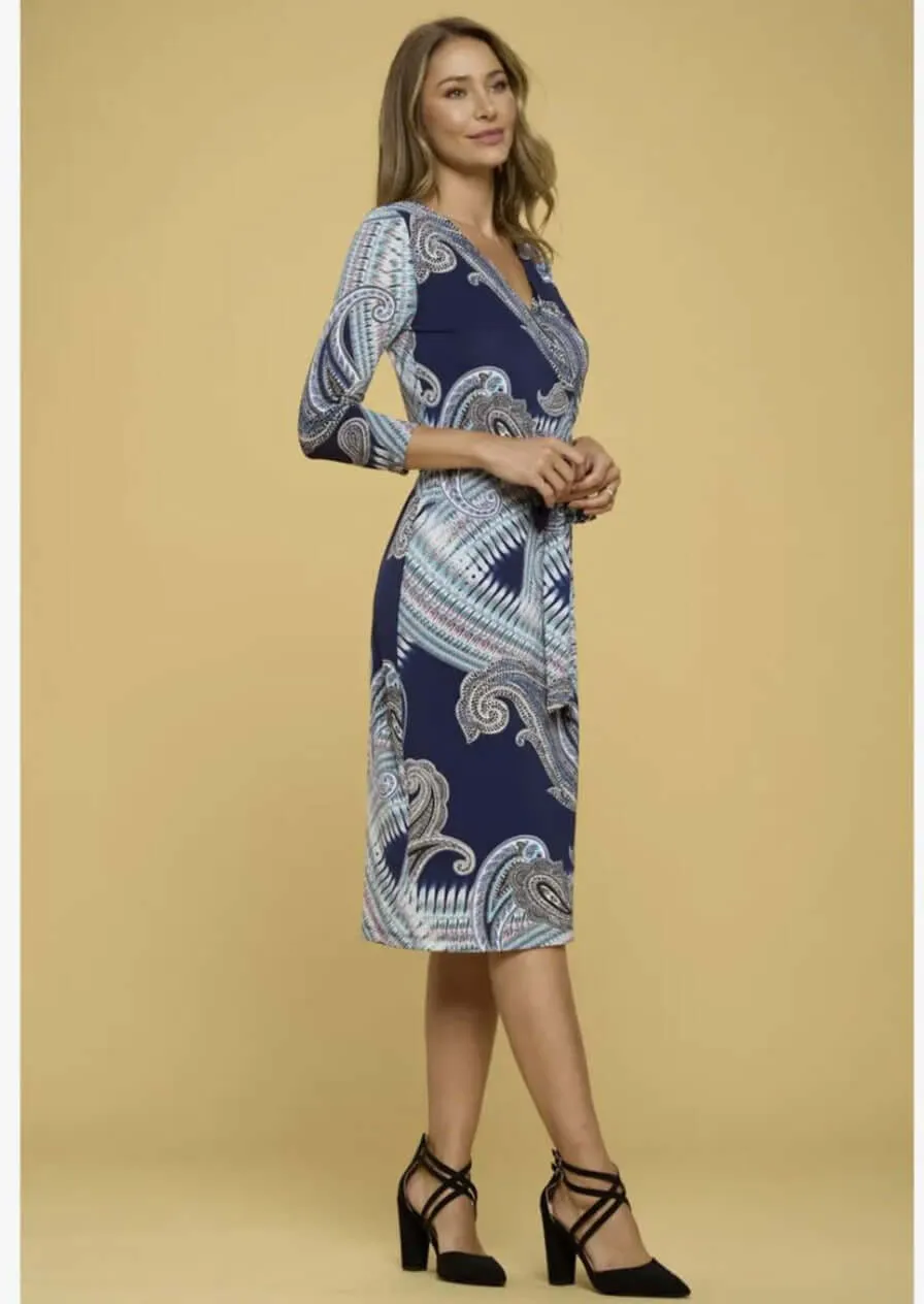 Effortless Beauty Navy Printed Wrap Dress