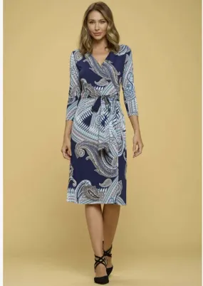 Effortless Beauty Navy Printed Wrap Dress