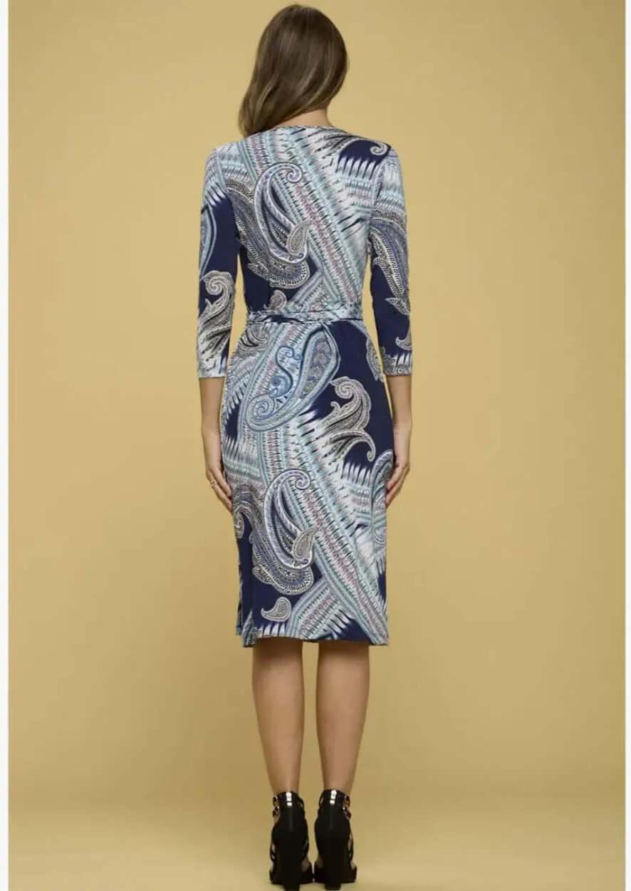 Effortless Beauty Navy Printed Wrap Dress