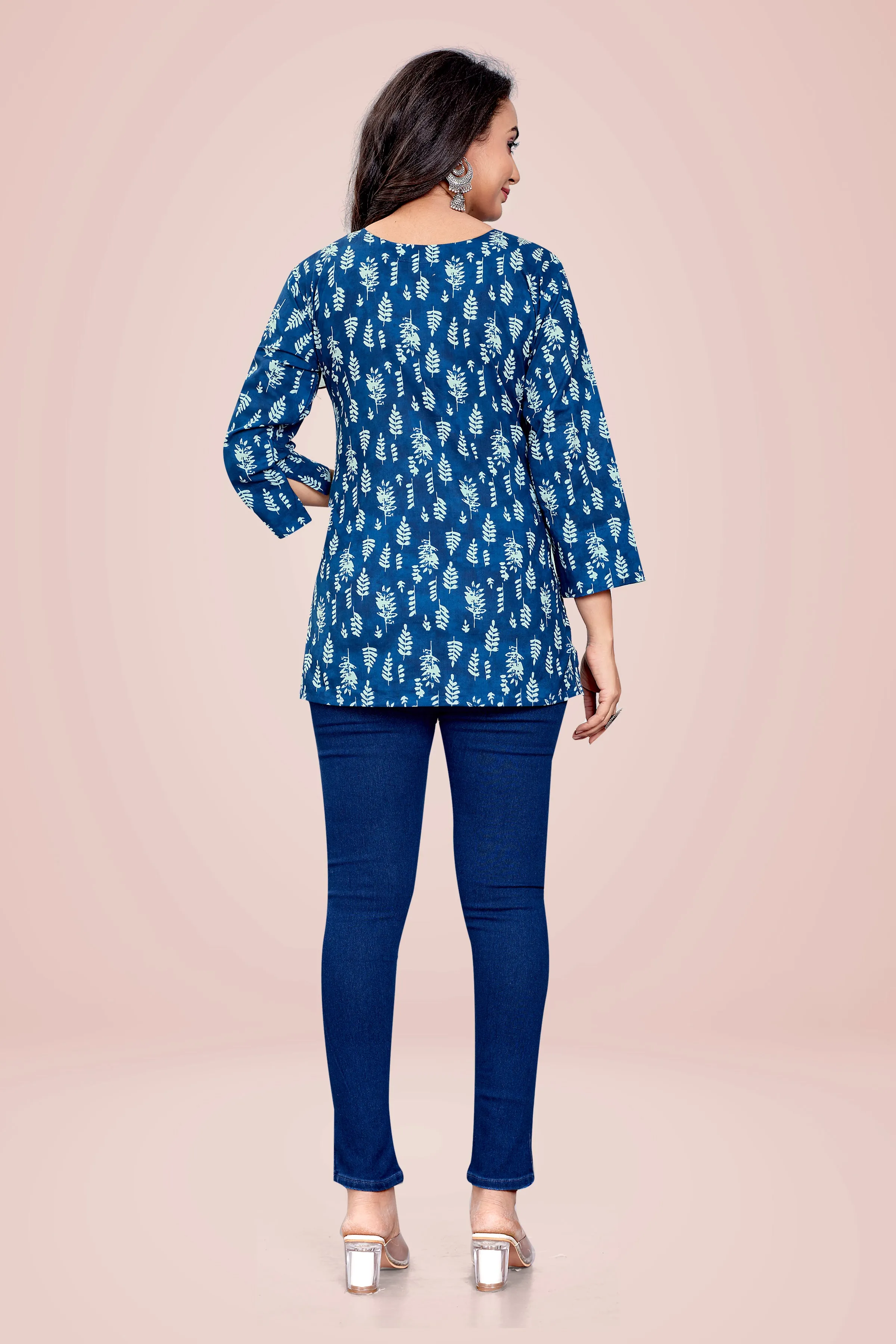 Ekisha's women printed navy cotton tunic top short kurti