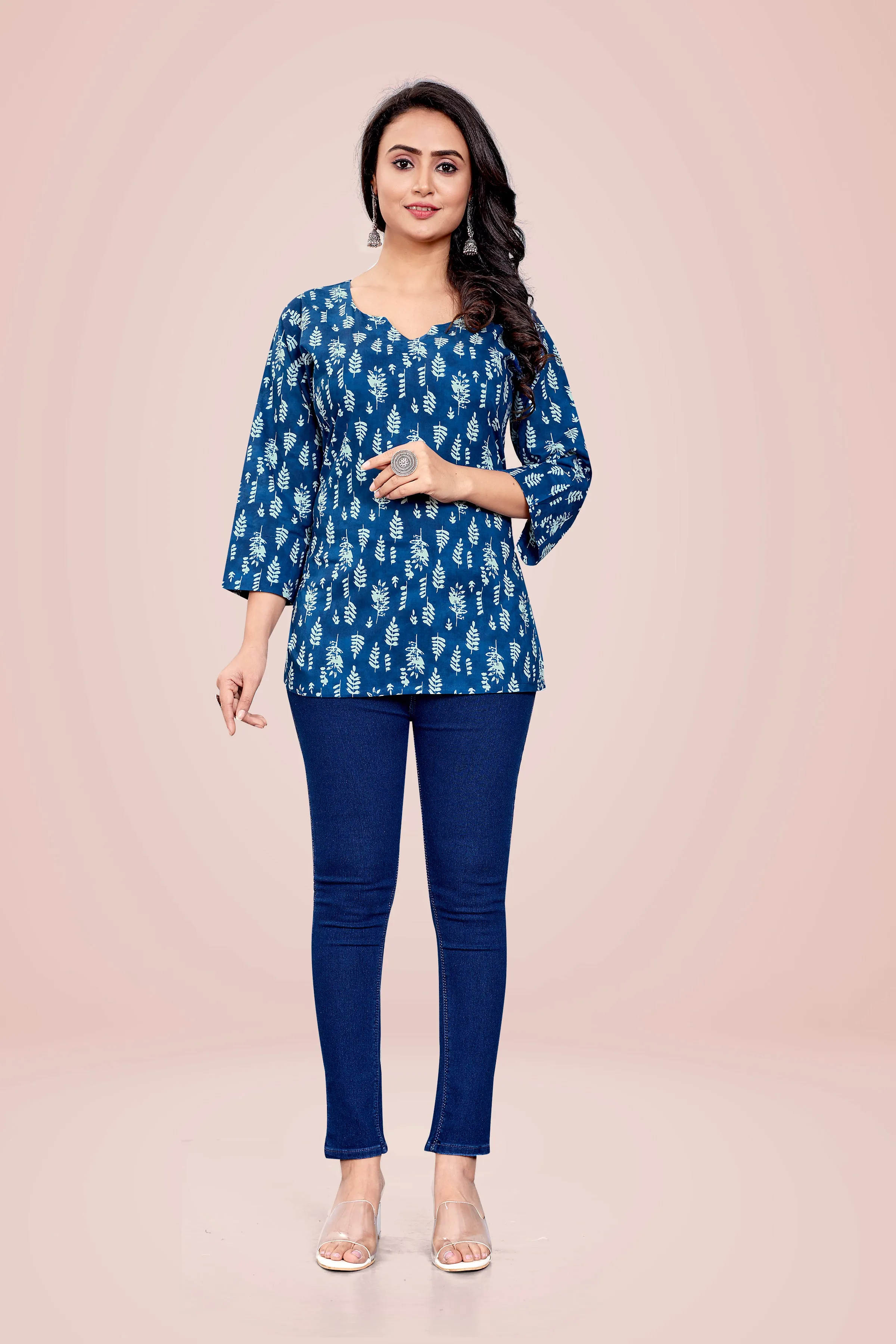 Ekisha's women printed navy cotton tunic top short kurti