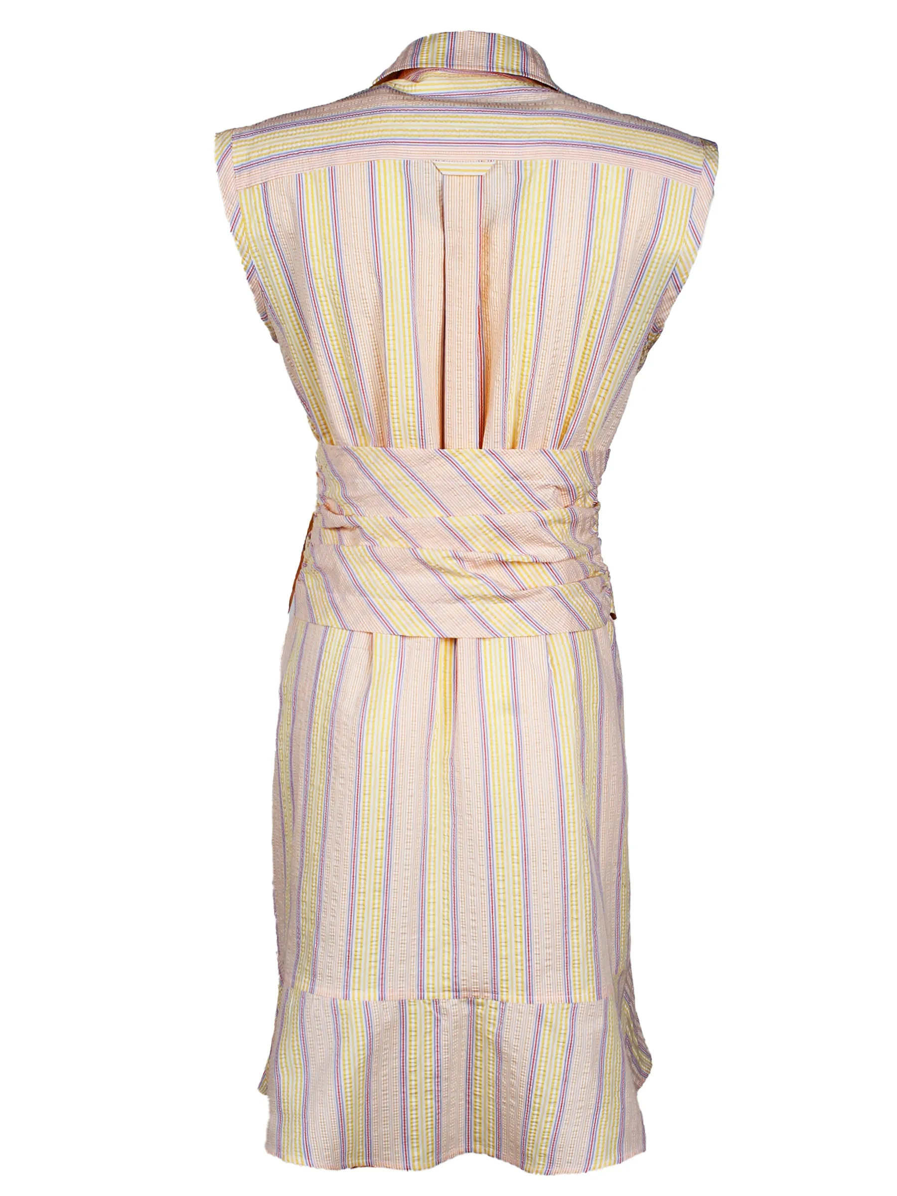 Farrah Sleeveless Shirt Dress Yellow Seersucker Stripe