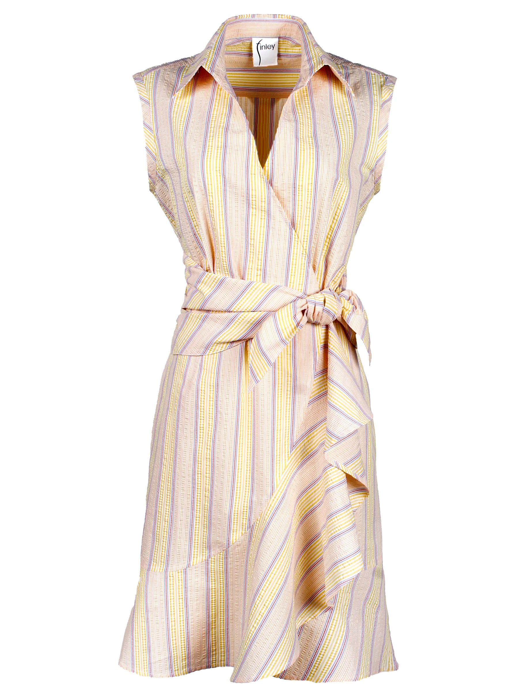 Farrah Sleeveless Shirt Dress Yellow Seersucker Stripe