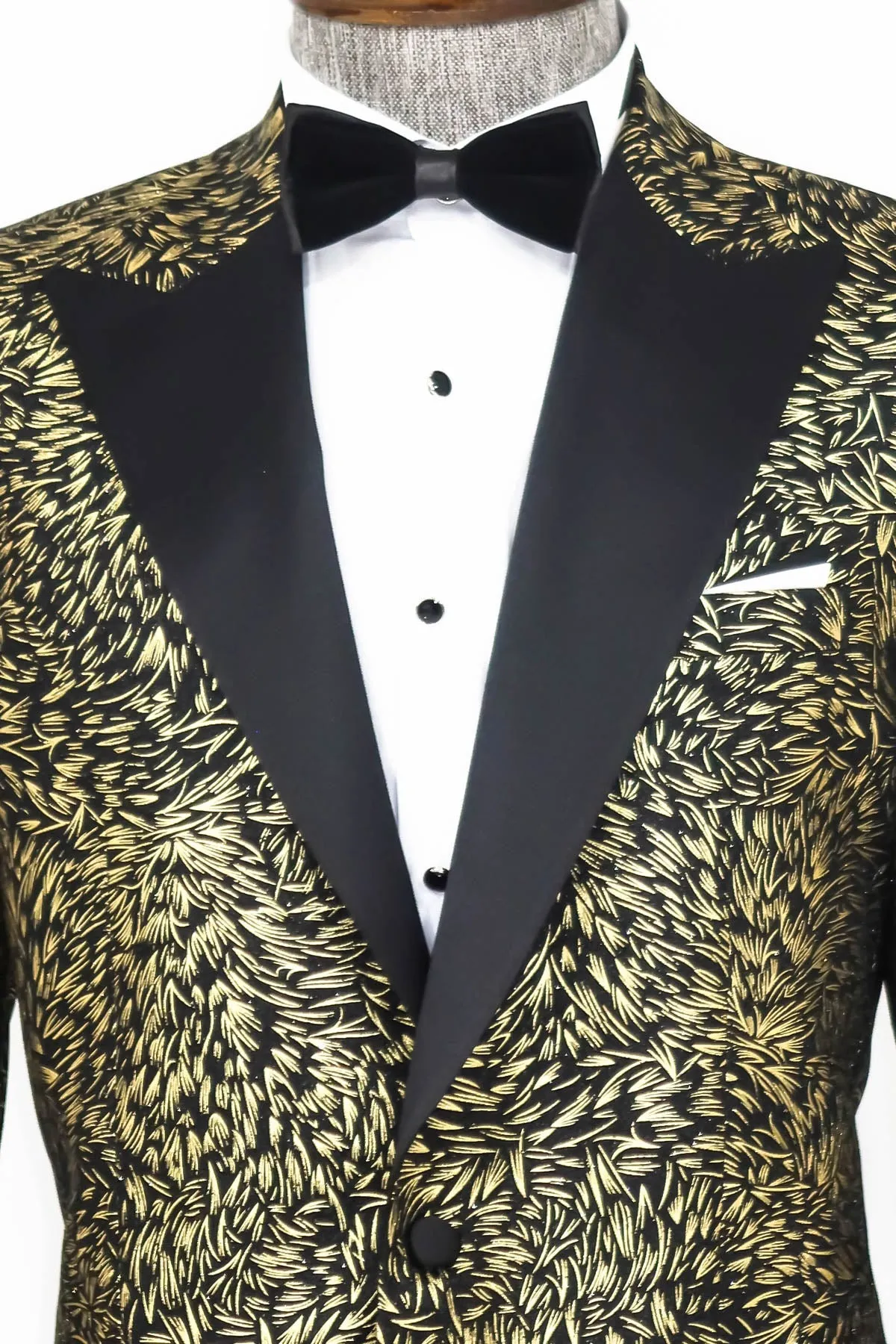 Feather Patterned Slim Fit Black Men Party Blazer - Wessi