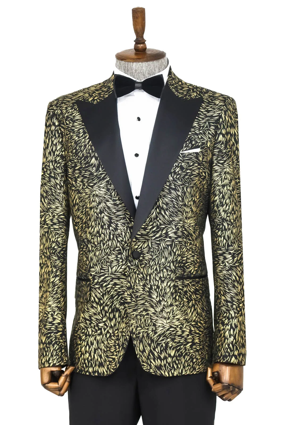 Feather Patterned Slim Fit Black Men Party Blazer - Wessi