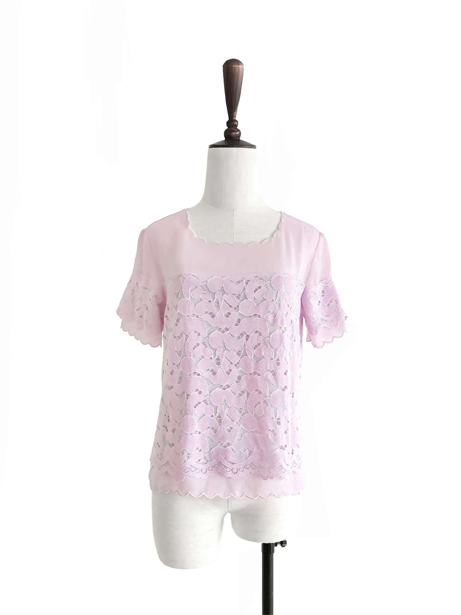 Final Sale! Lavender Romantic Lace Layered Scallop Edging Chiffon Top