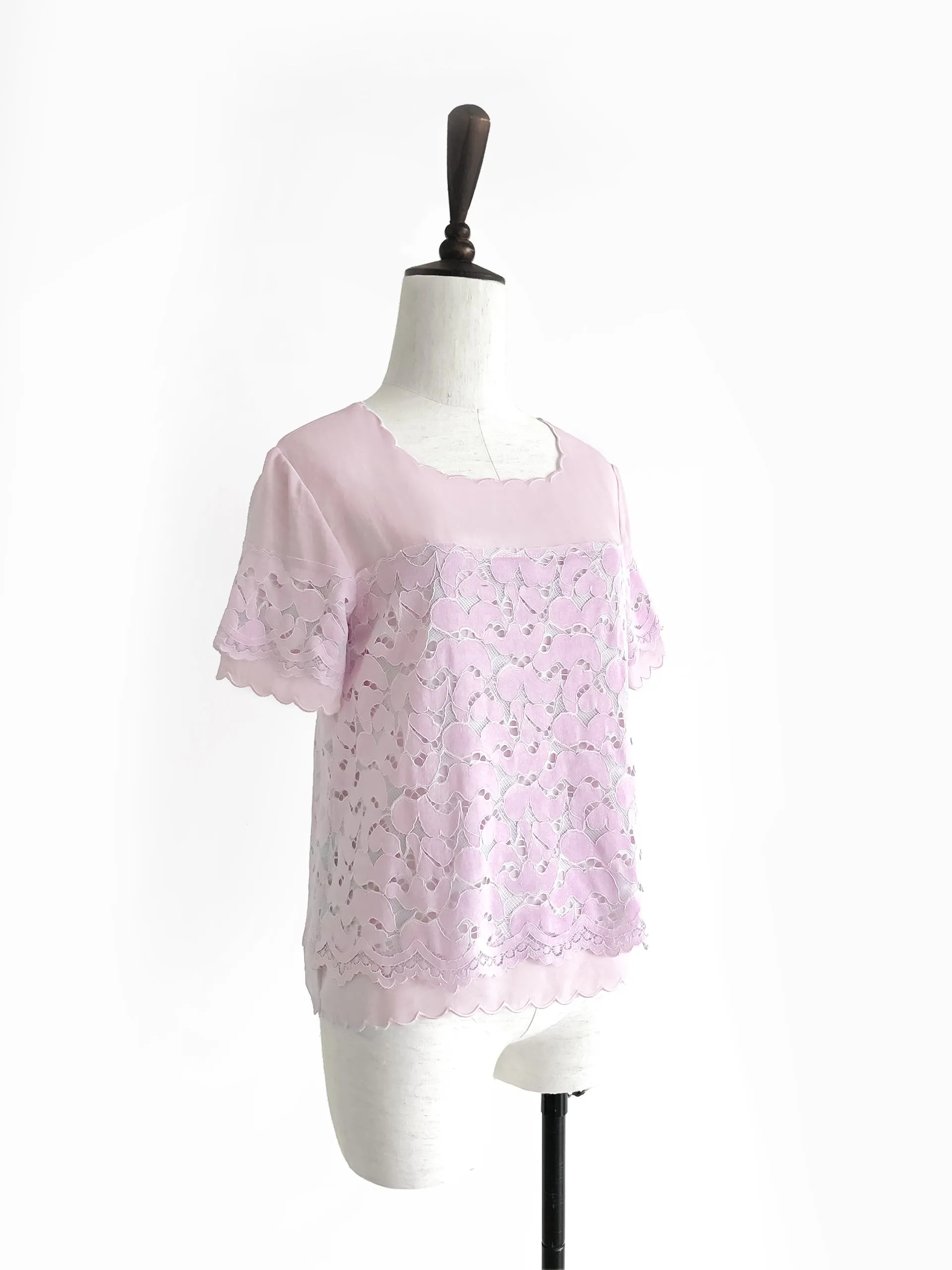 Final Sale! Lavender Romantic Lace Layered Scallop Edging Chiffon Top