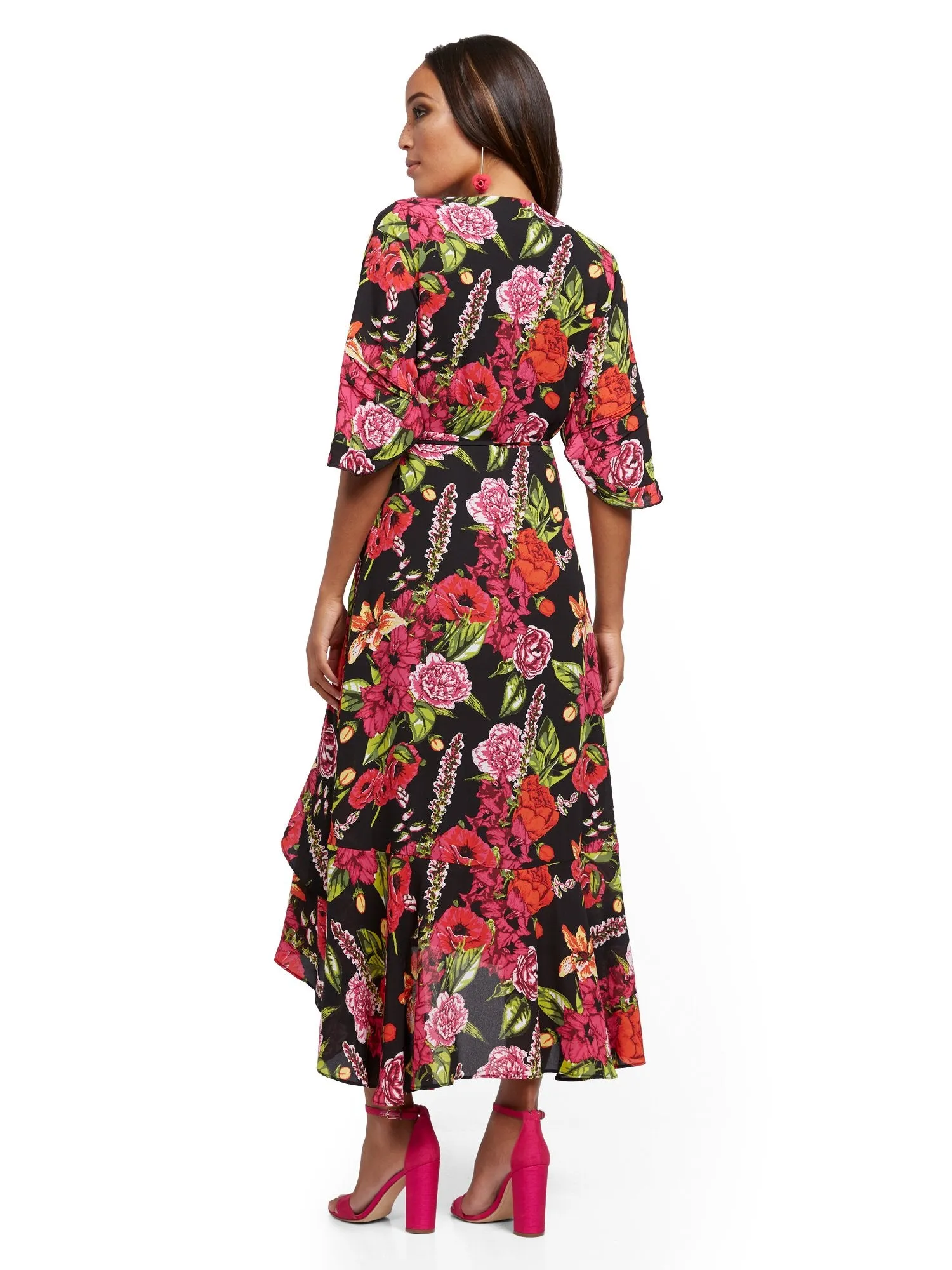 Floral Hi-Lo Wrap Maxi Dress