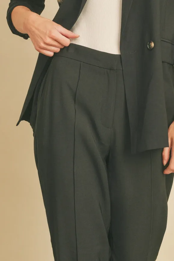 Front Seam Detail Tapered Pants Black