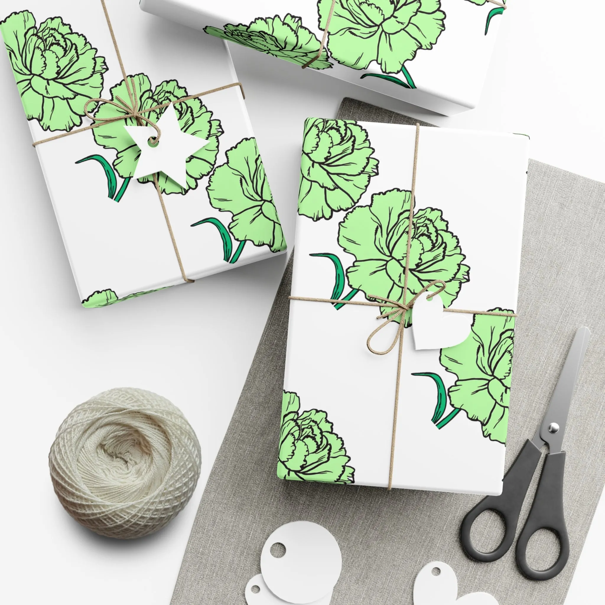 Gift Wrap Papers - Green Carnation Pattern for Any Occasion