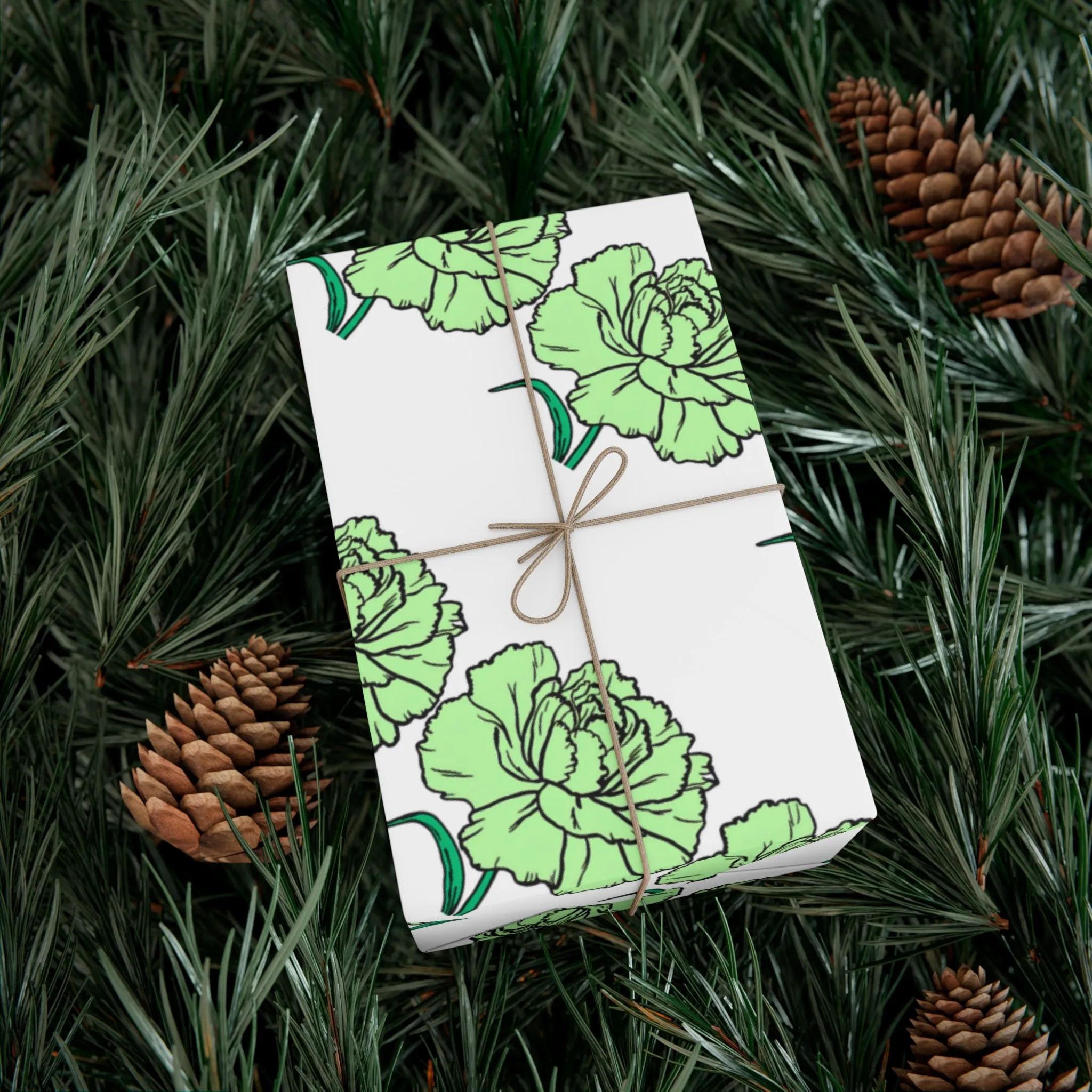 Gift Wrap Papers - Green Carnation Pattern for Any Occasion