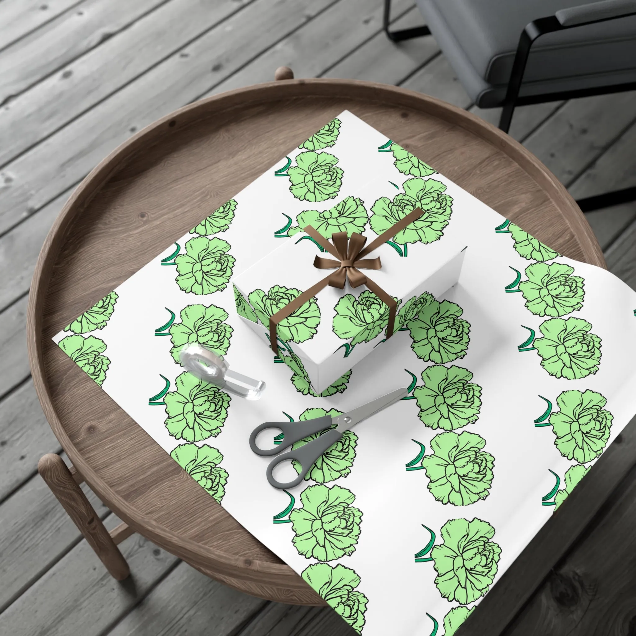 Gift Wrap Papers - Green Carnation Pattern for Any Occasion