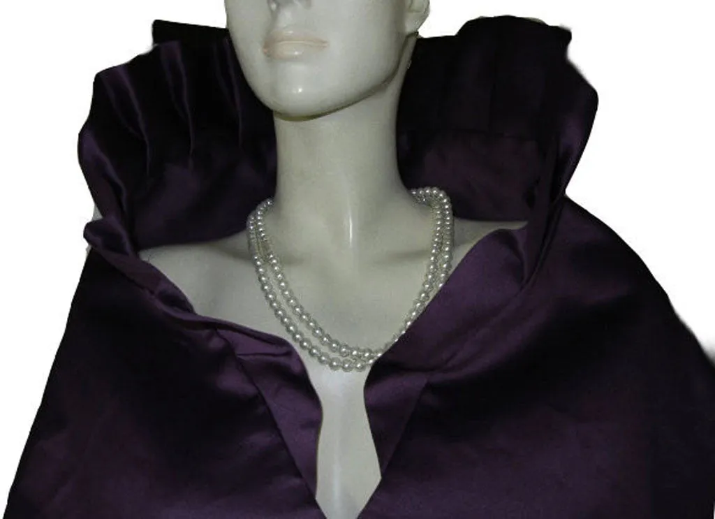 *GLAMOROUS  VINTAGE BETMAR DUCHESS SATIN PLEATED EVENING STOLE IN ROYAL PLUM - PERFECT FOR THE HOLIDAYS