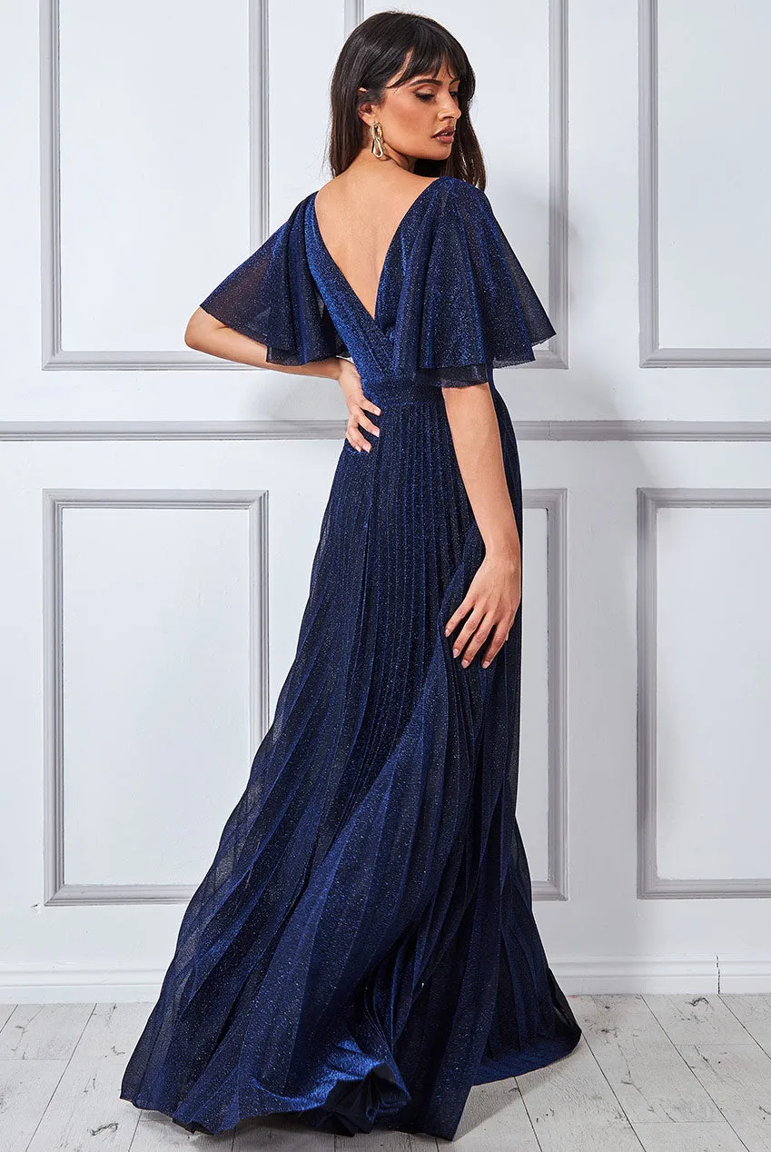 Goddiva Lurex Pleated Maxi Dress