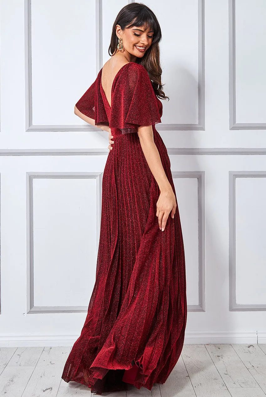 Goddiva Lurex Pleated Maxi Dress