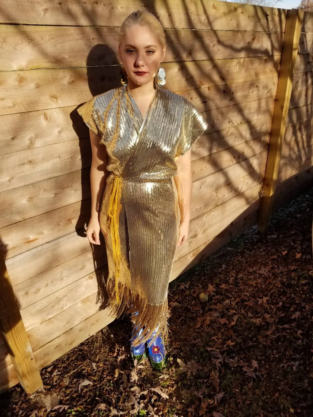 Gold Sequin Fringe Wrap Dress / New Years Eve / Holiday 2020 Midi Dress