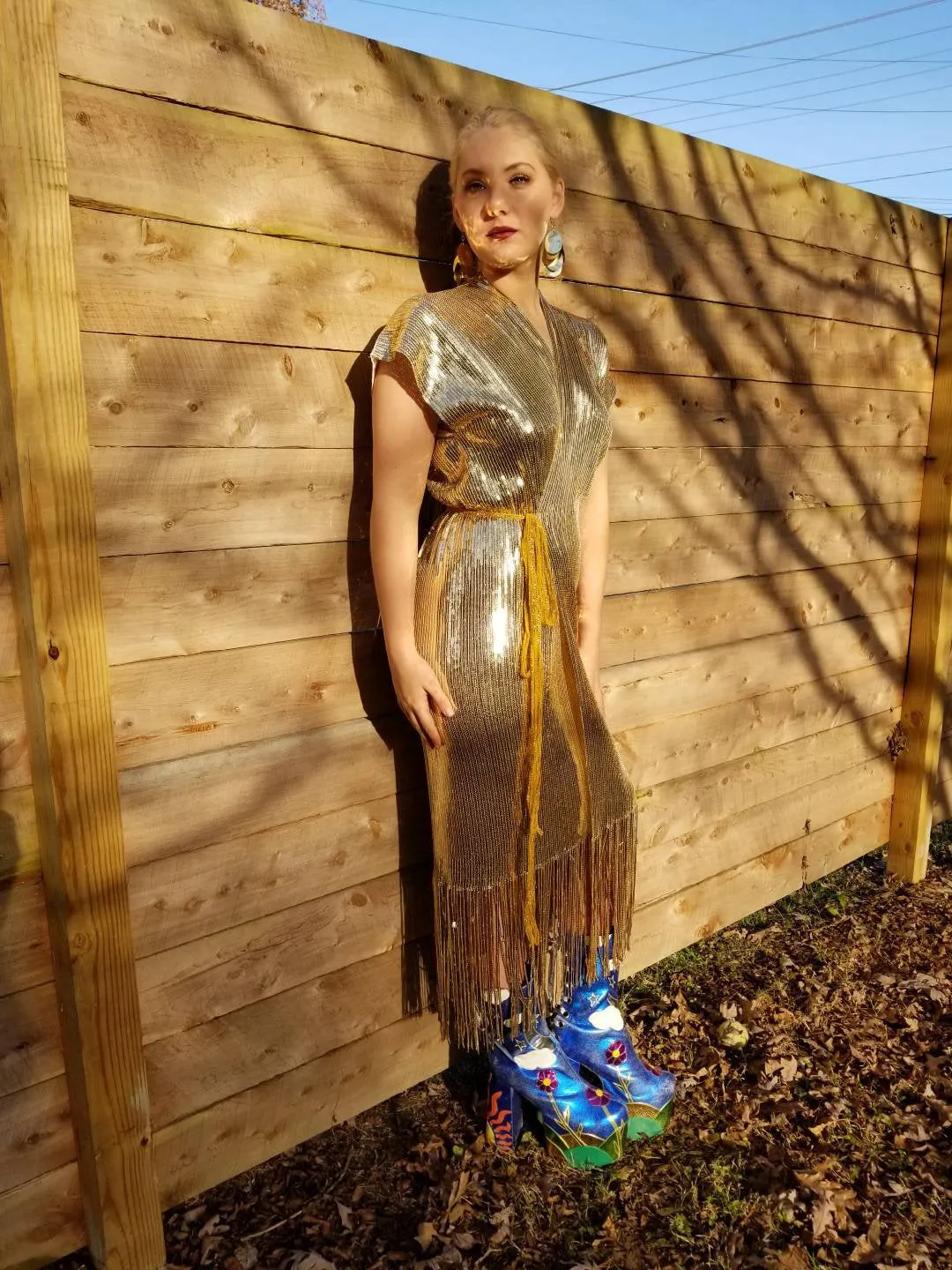 Gold Sequin Fringe Wrap Dress / New Years Eve / Holiday 2020 Midi Dress