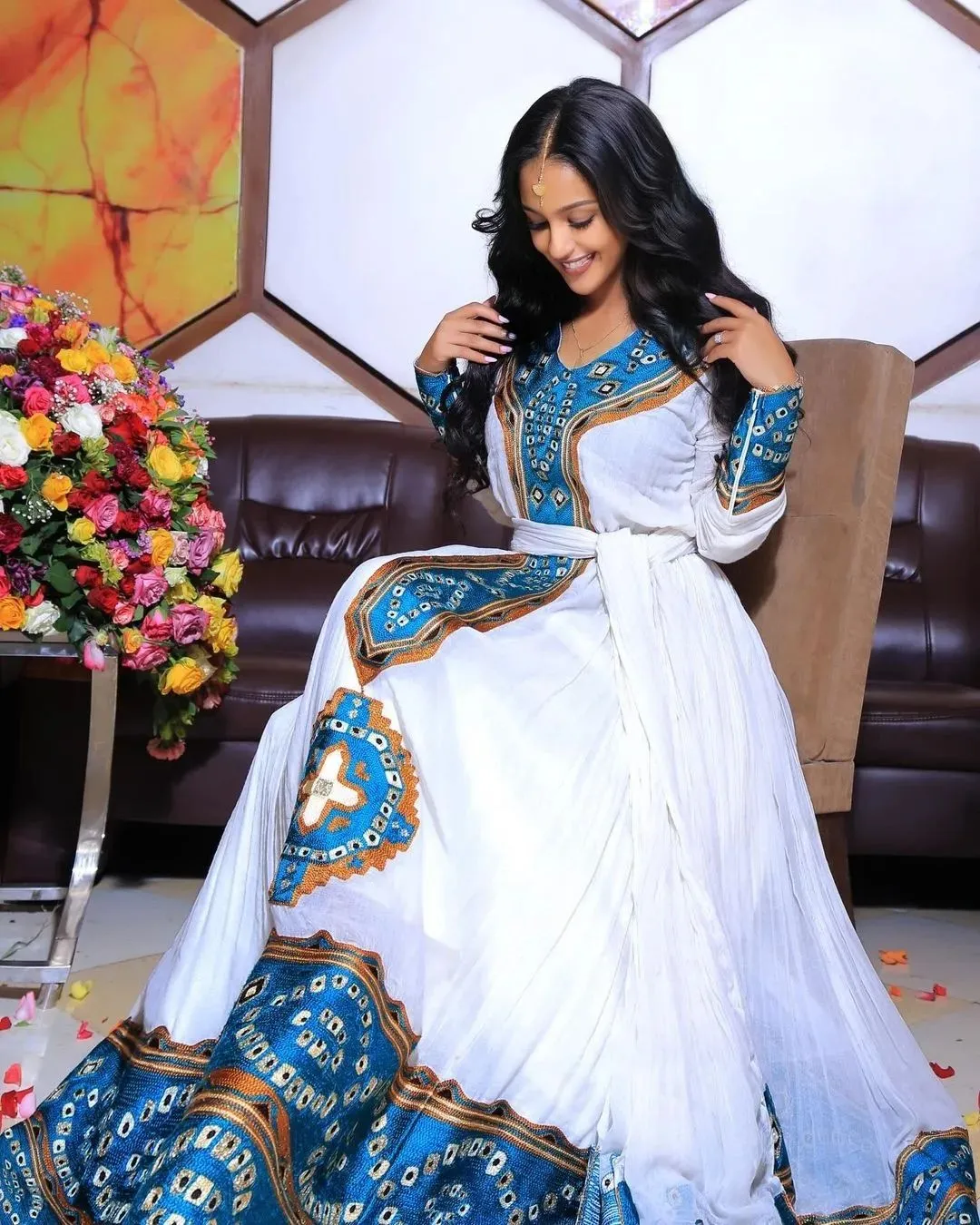 Gorgeous Blue Habesha Dress Modern Ethiopian Traditional Dress Elegant Habesha Kemis