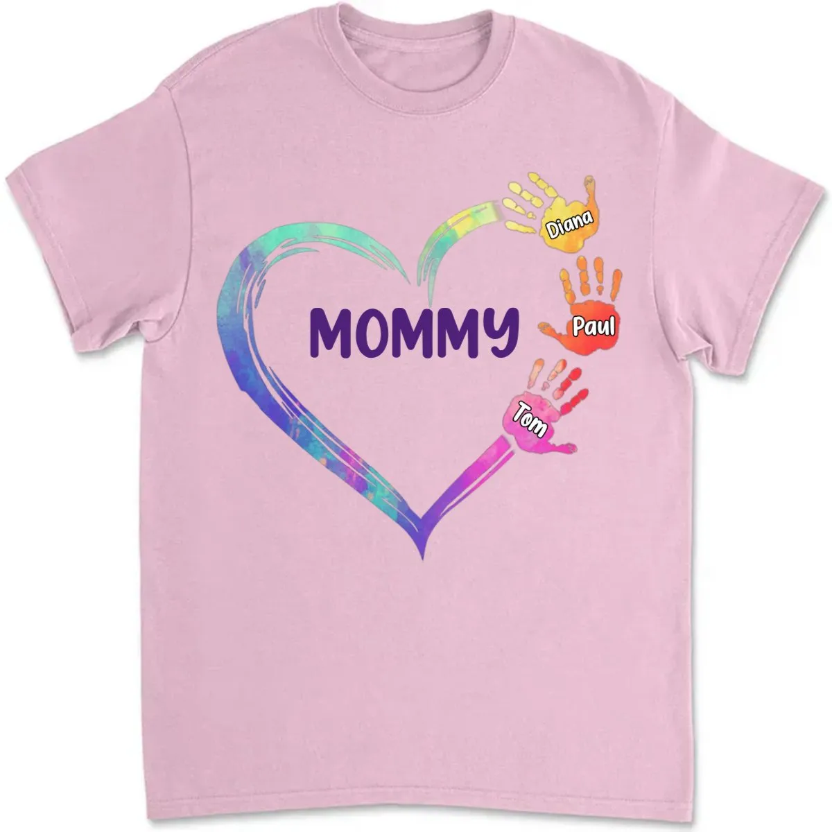 Grandma - Color Grandma Mom Heart, Hands Print  - Personalized T-shirt