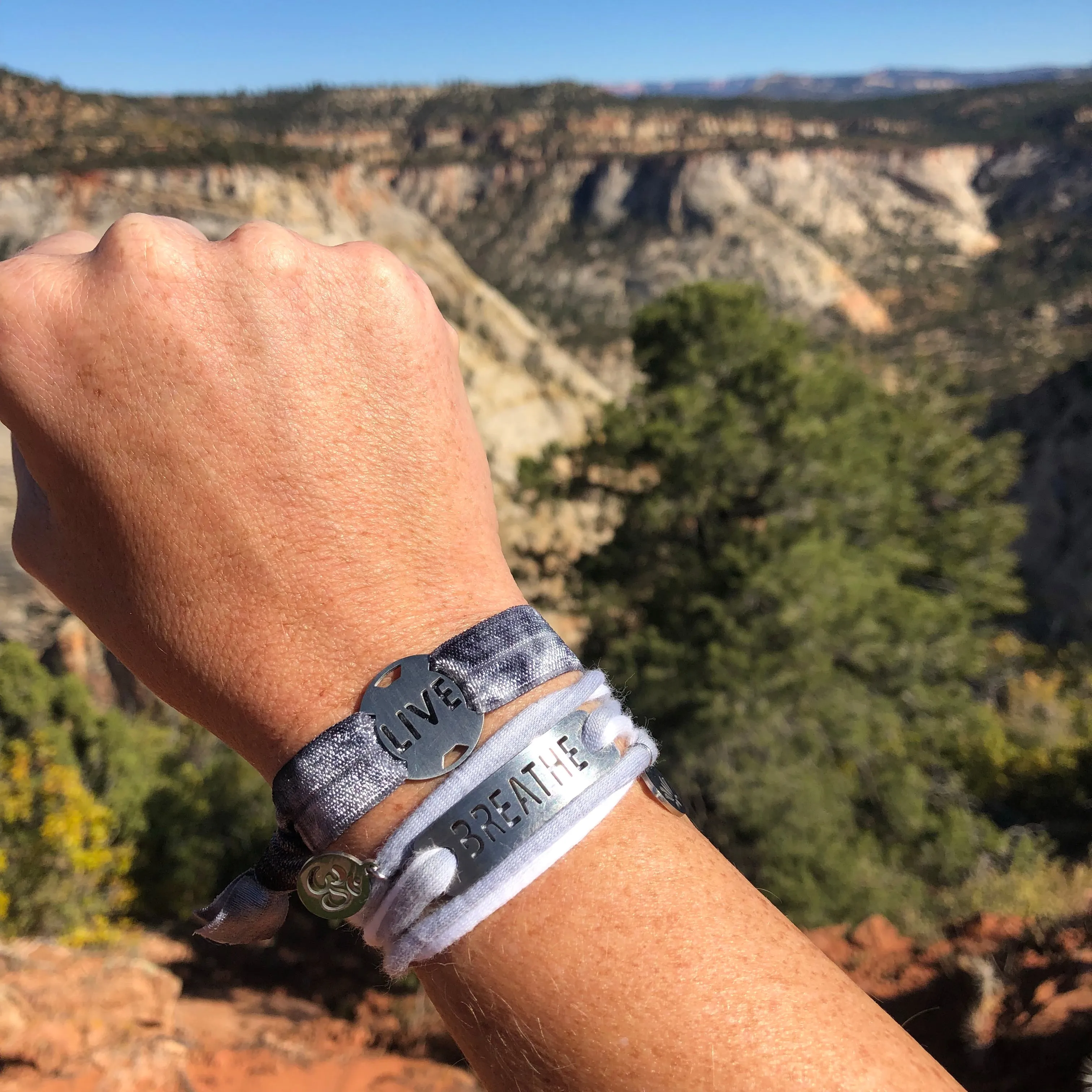 Gray/White Stripe Jersey Wrap Bracelet with Charms