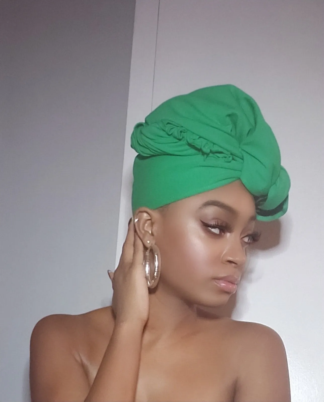 Green Jersey Knit Stretched Fabric Satin Lined Headwrap