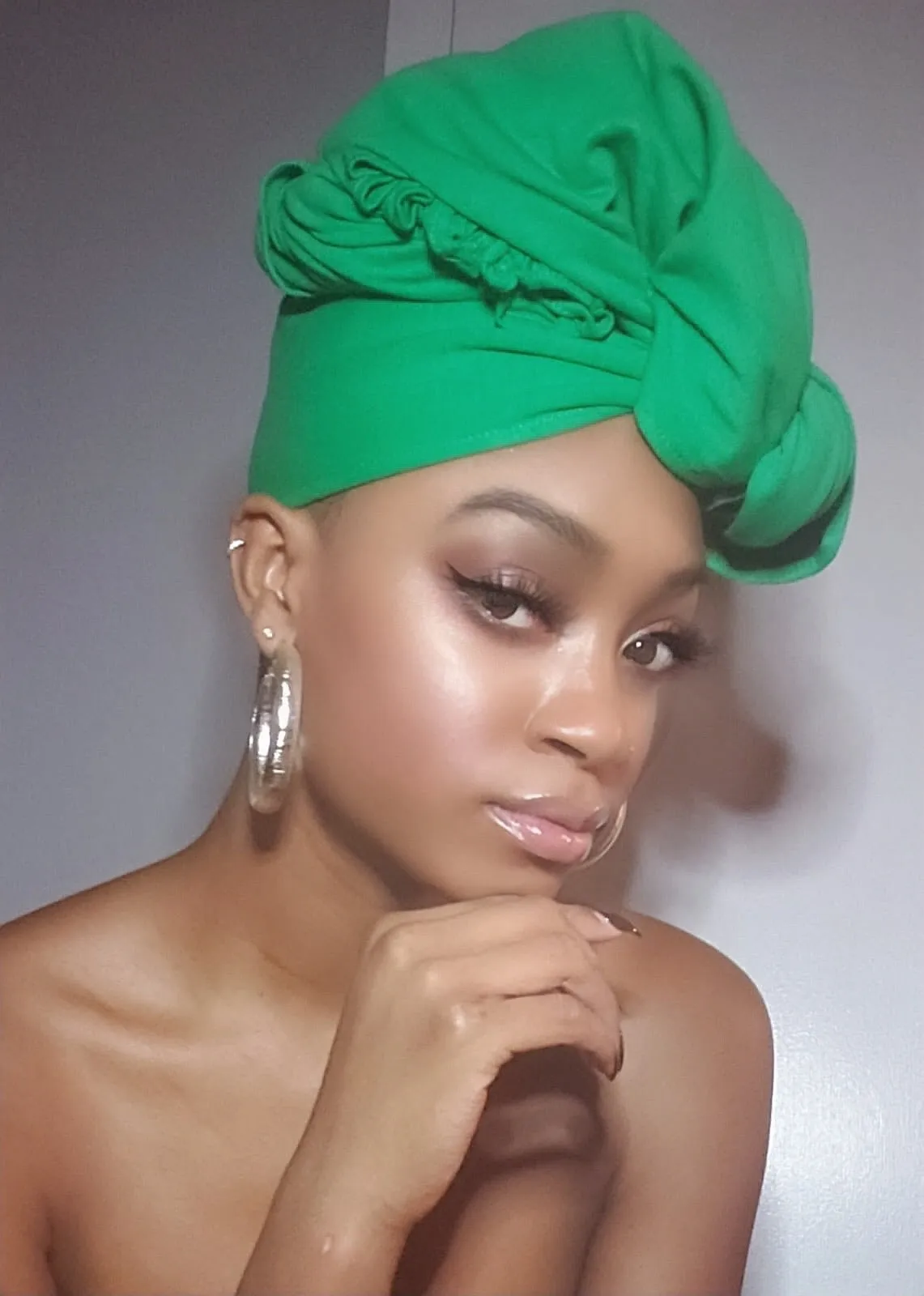 Green Jersey Knit Stretched Fabric Satin Lined Headwrap