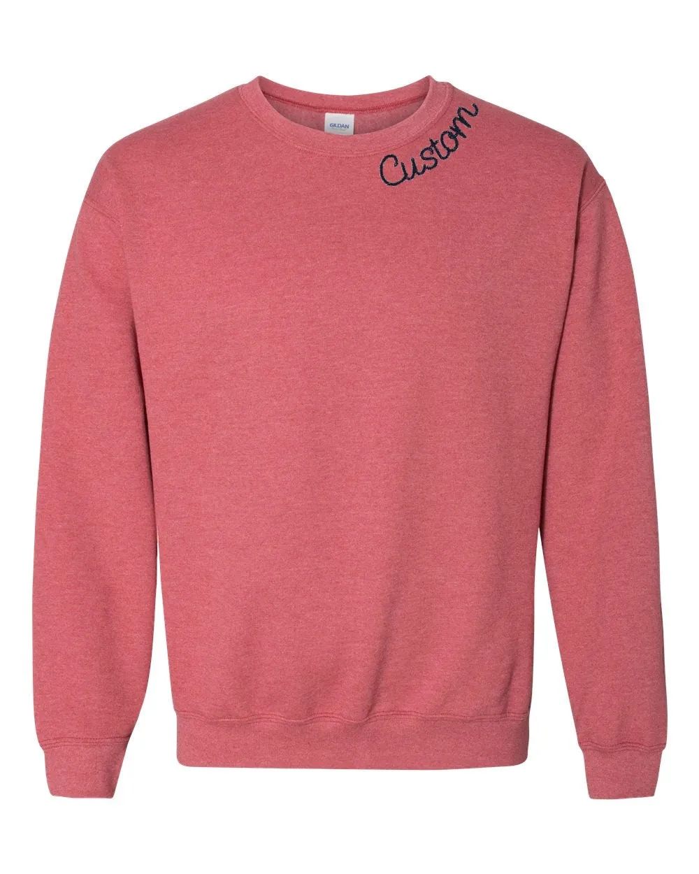 Heather Red Custom Embroidered Crewneck Sweatshirt - Personalized Chain Stitch