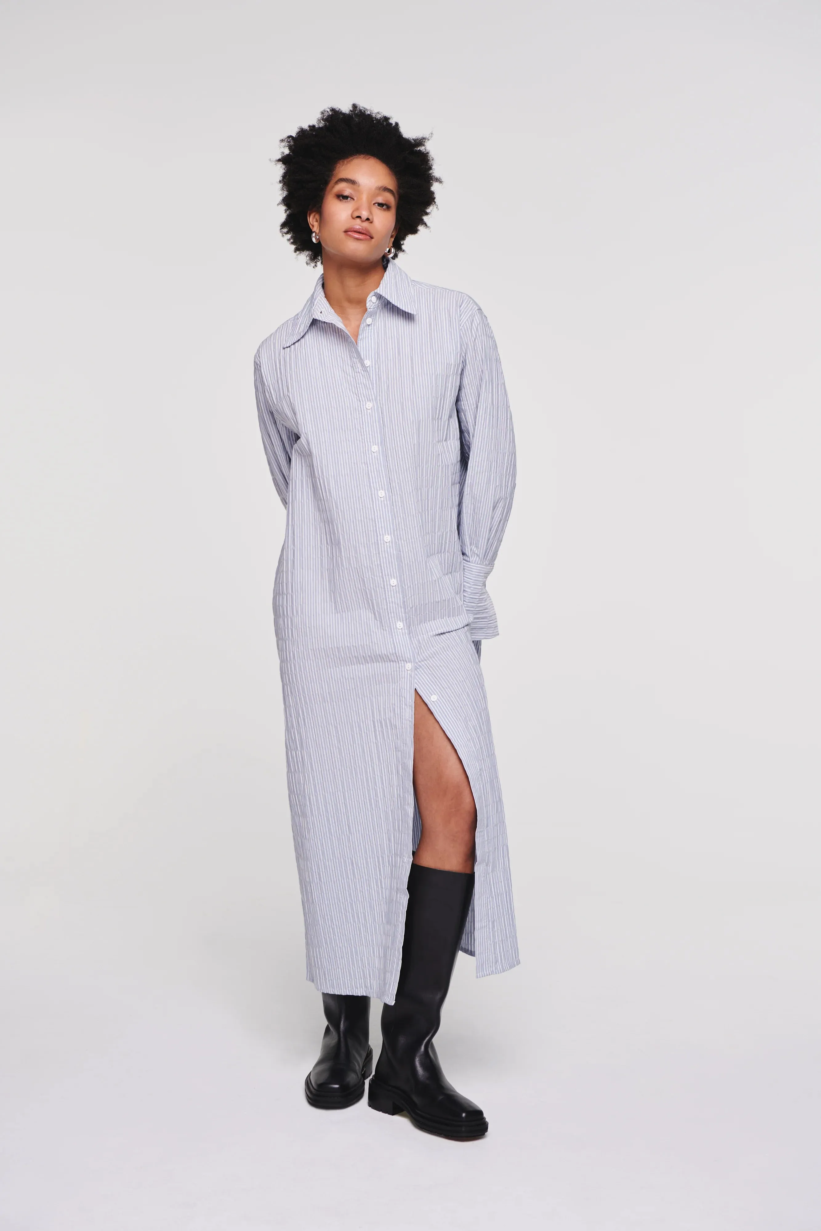 Heloise Wrap Front Shirt Dress In Blue Stripe