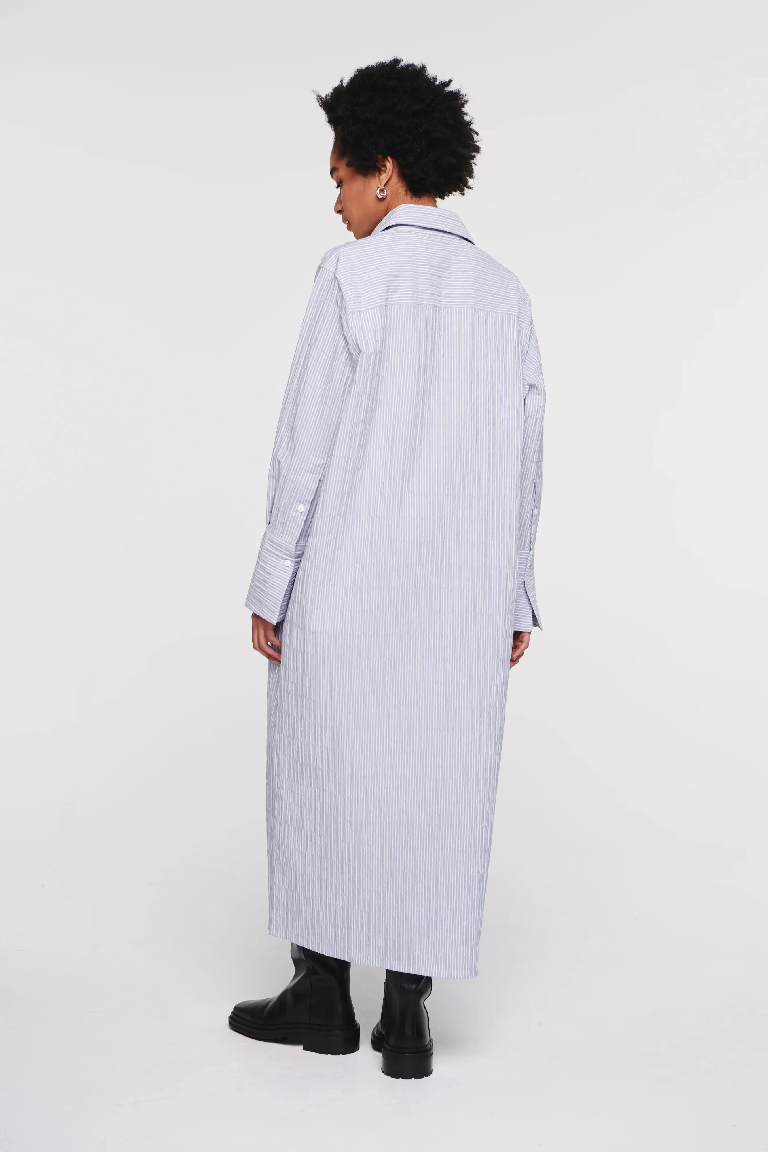 Heloise Wrap Front Shirt Dress In Blue Stripe