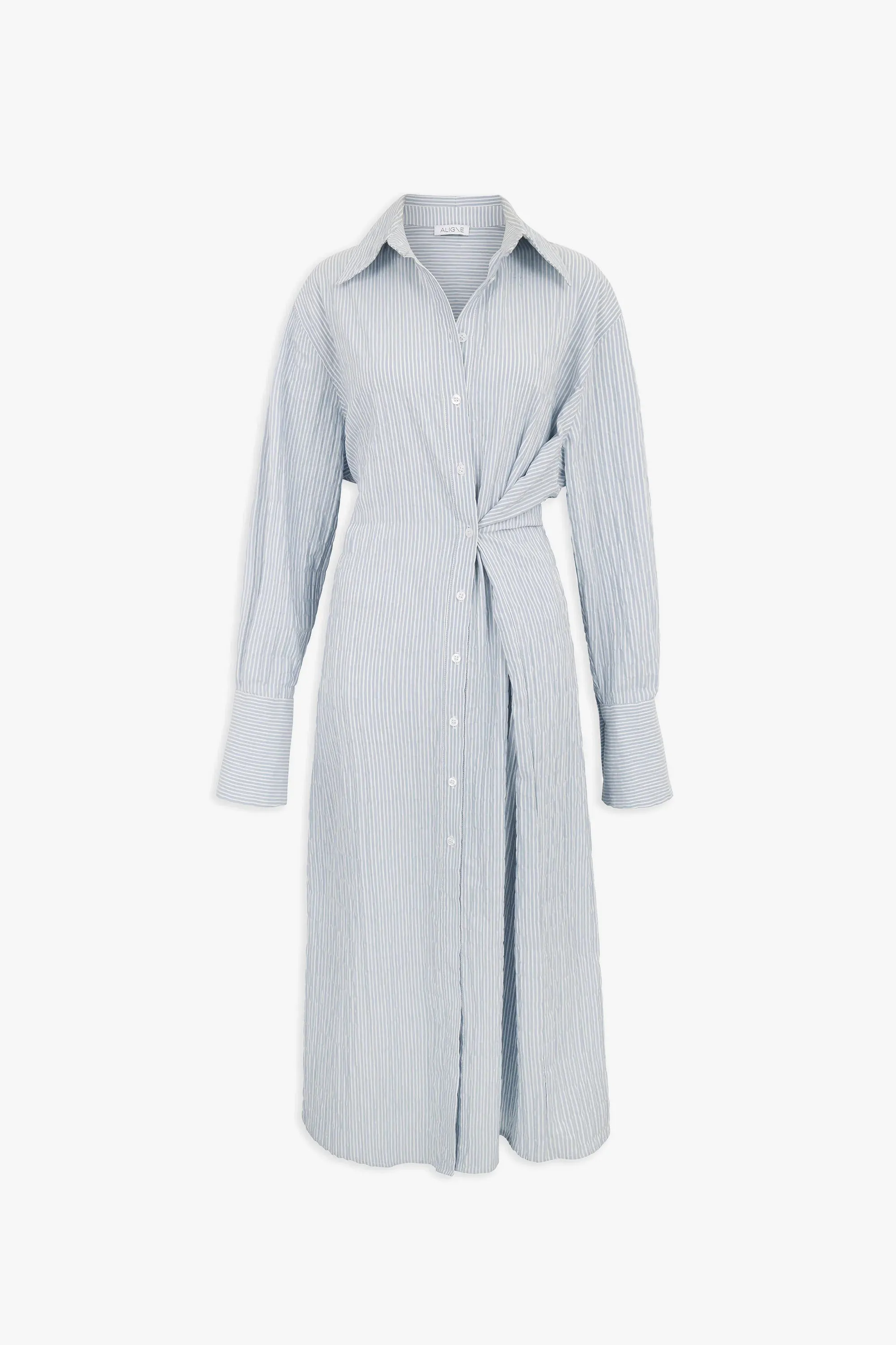 Heloise Wrap Front Shirt Dress In Blue Stripe