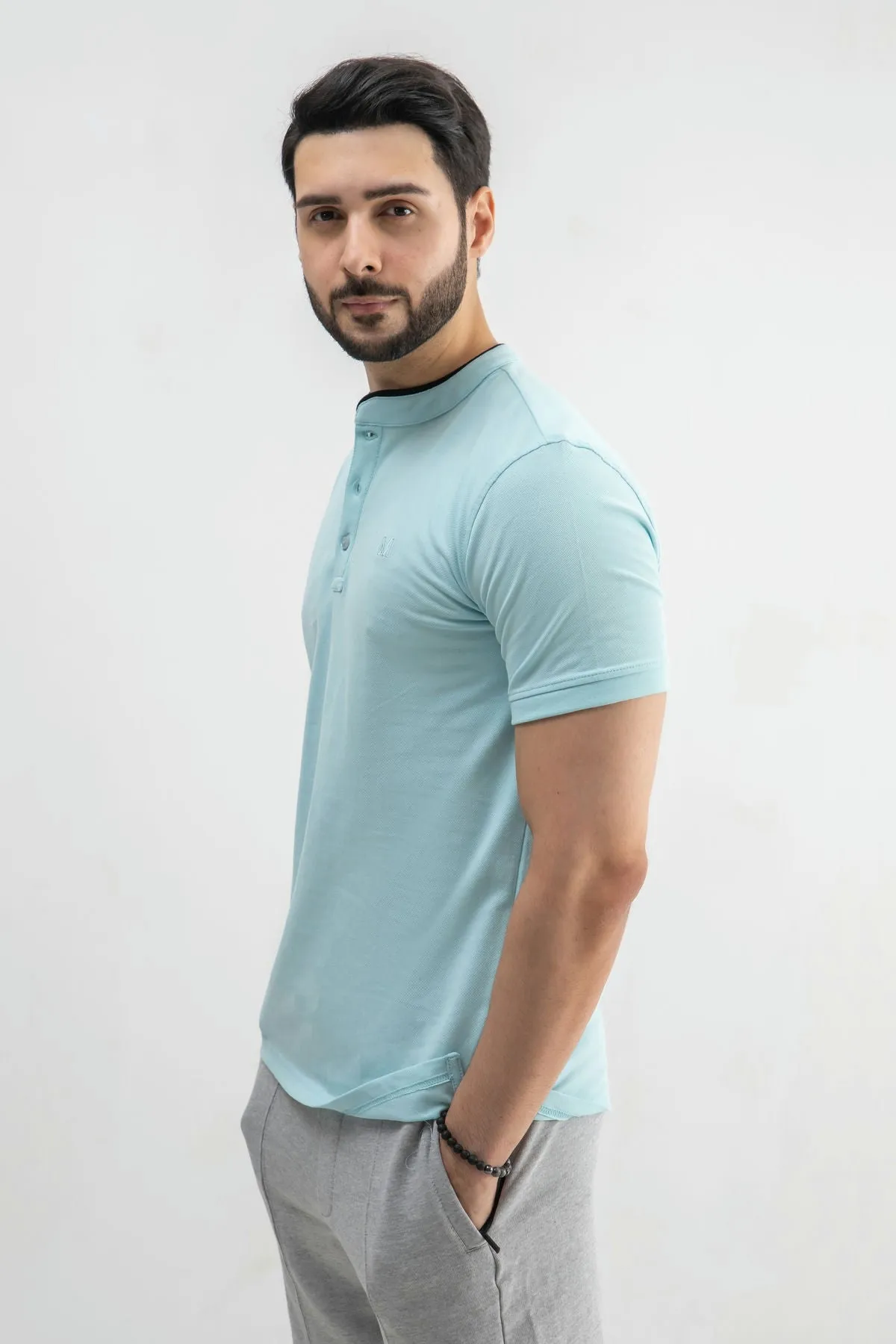 Henley Collar T-Shirt For Men - Breeze